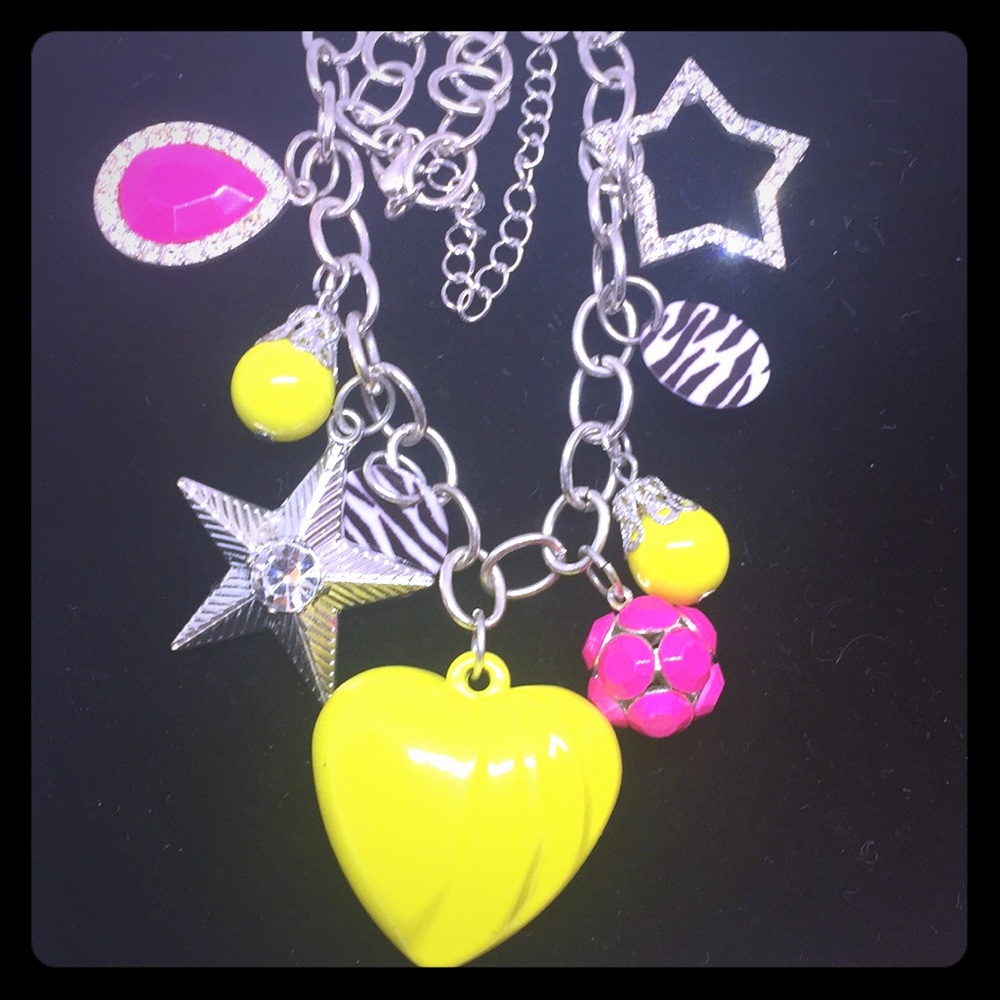 Claire’s Neon Heart and Stars Charm Necklace
